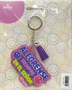 Llavero caucho con glitter. Alégrense siempre en el Señor