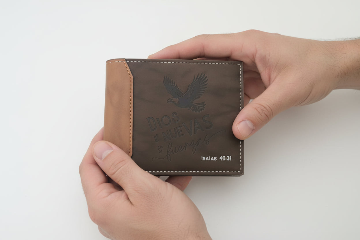 Pack billetera masculina y bolografo. Dios te da nuevas fuerzas
