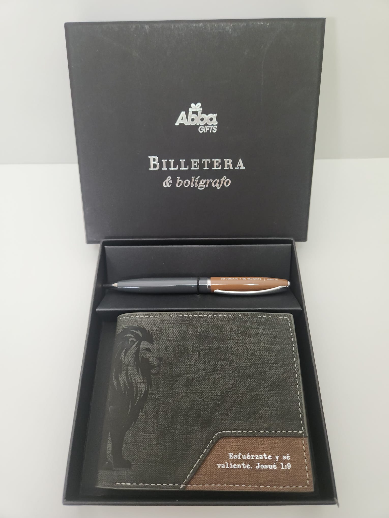 Pack billetera masculina y bolografo. Esfuerzate y se valiente