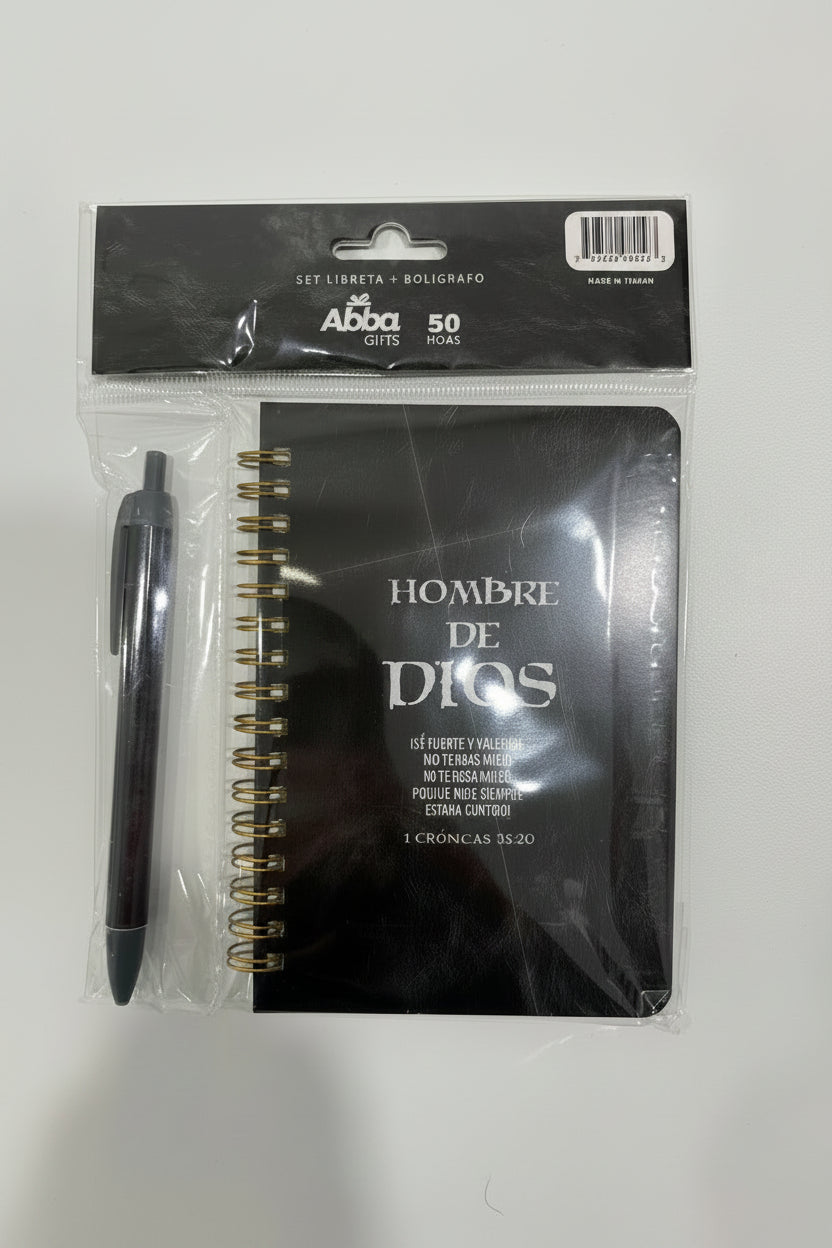 Pack libreta anillas con bolígrafo. Hombre de Dios