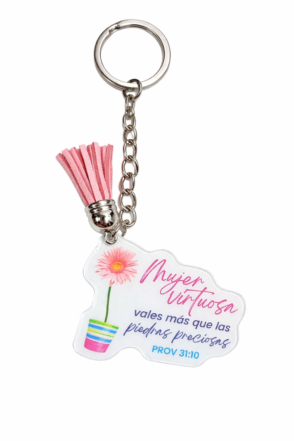 Llavero acrílico con Tassel. Mujer virtuosa