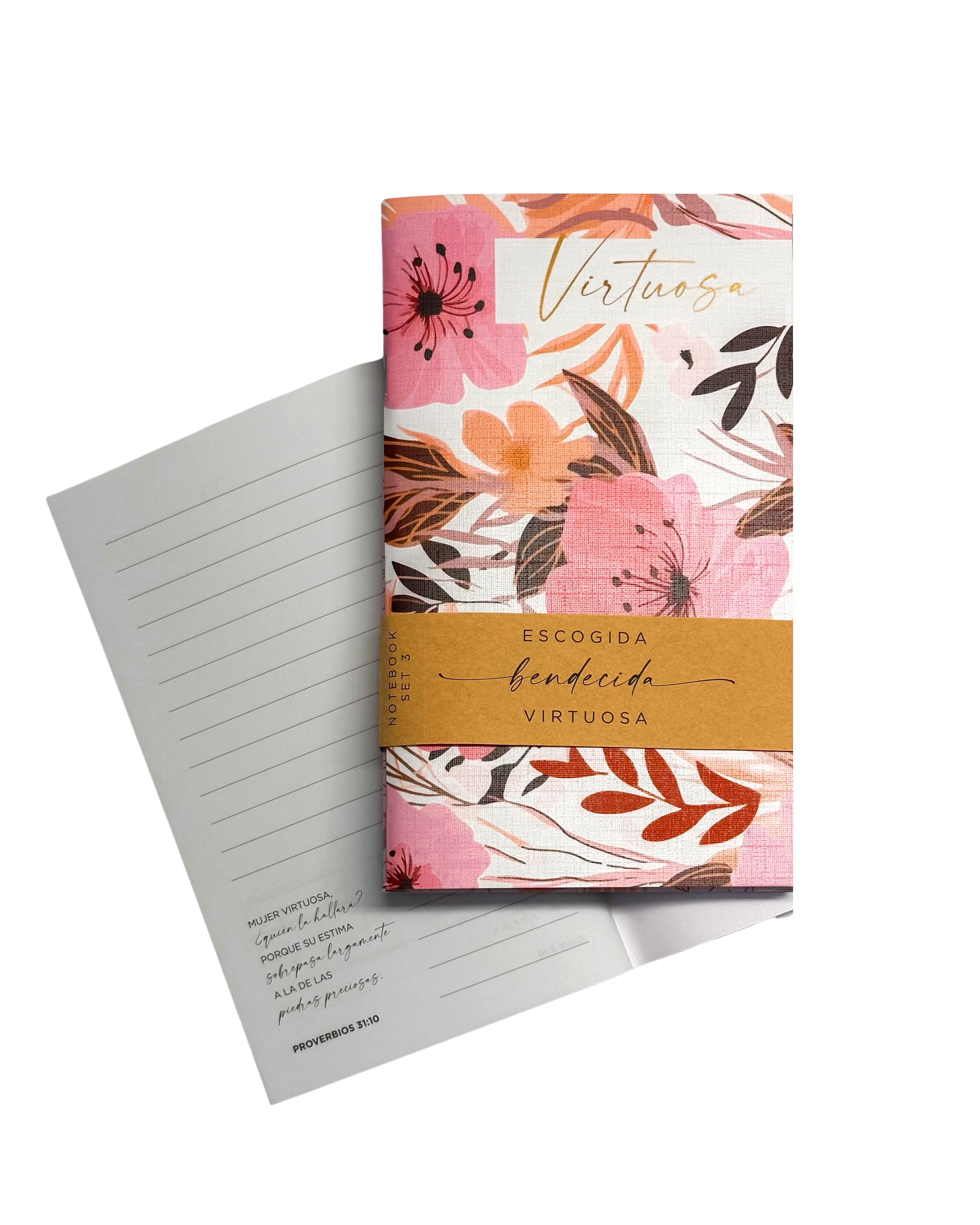 Libretas Escogida, Bendecida, Virtuosa (Paquete de 3) | Floral Pink