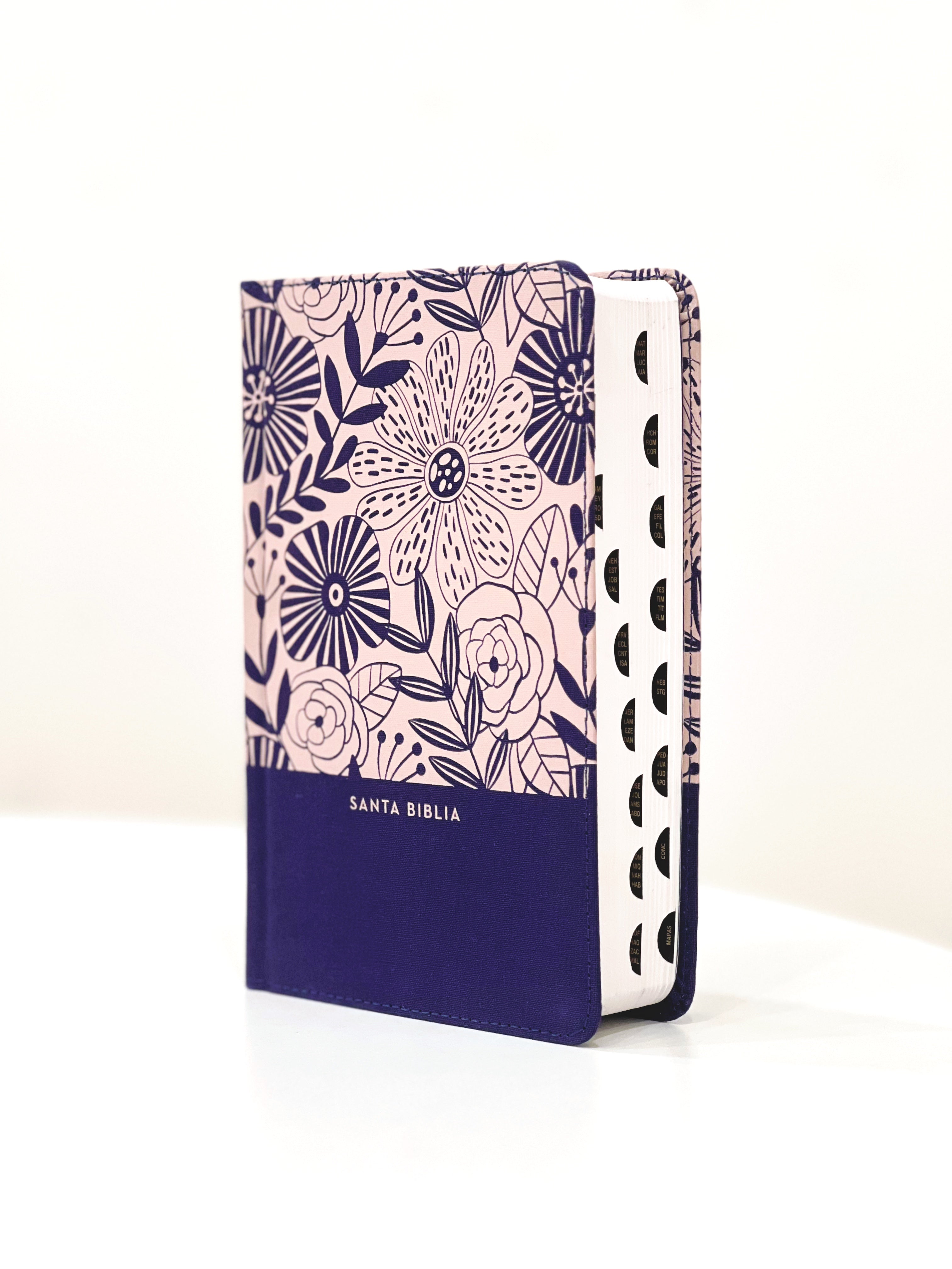 RVR60 Santa Biblia Azul Floral con índice