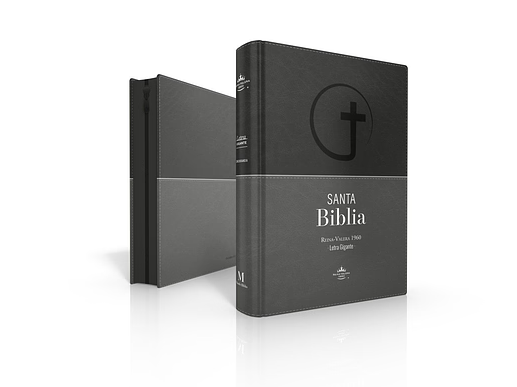 Biblia RVR60 con índice y zipper - Gris y Negra | Tamaño Gigante