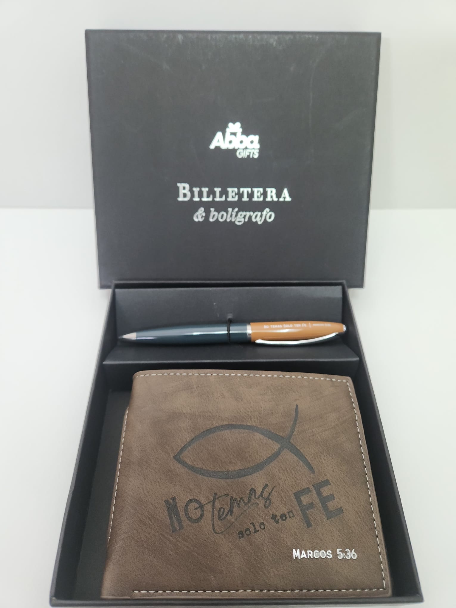 Pack billetera masculina y bolografo. No temas solo ten fe