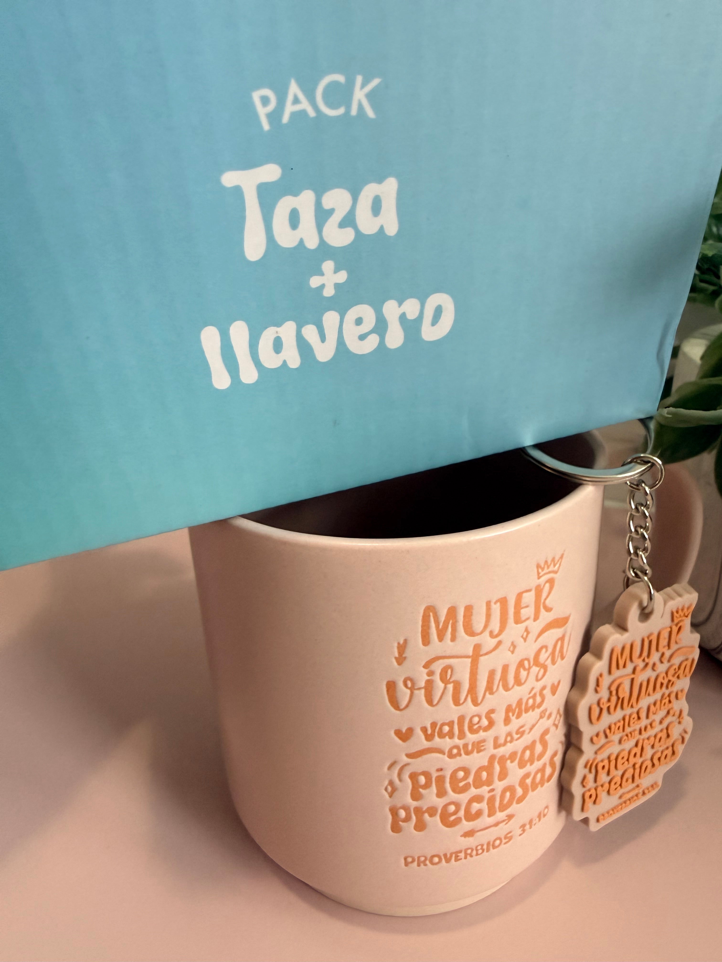 Pack Taza 14 Oz + llavero de caucho. Mujer Virtuosa
