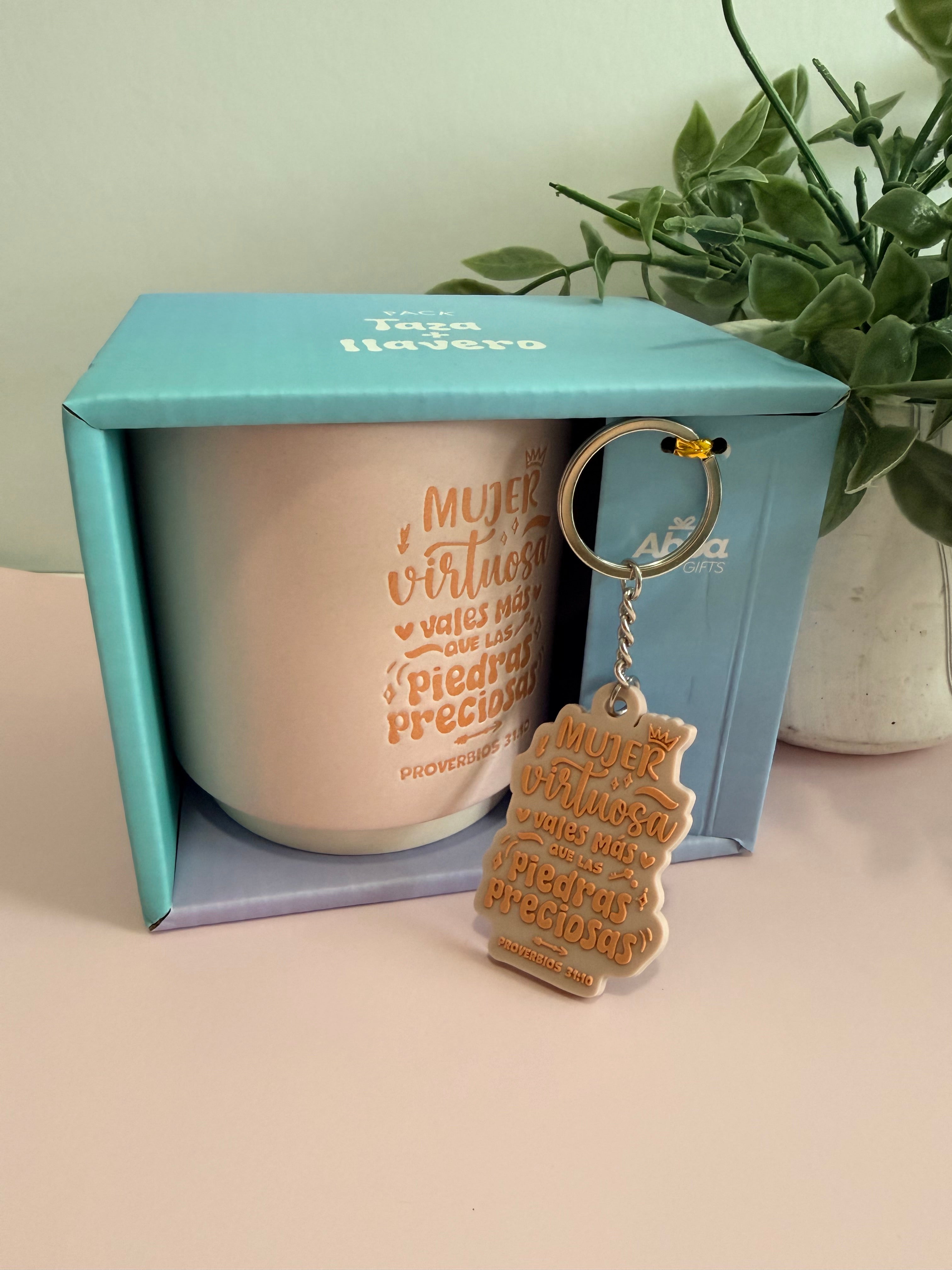 Pack Taza 14 Oz + llavero de caucho. Mujer Virtuosa
