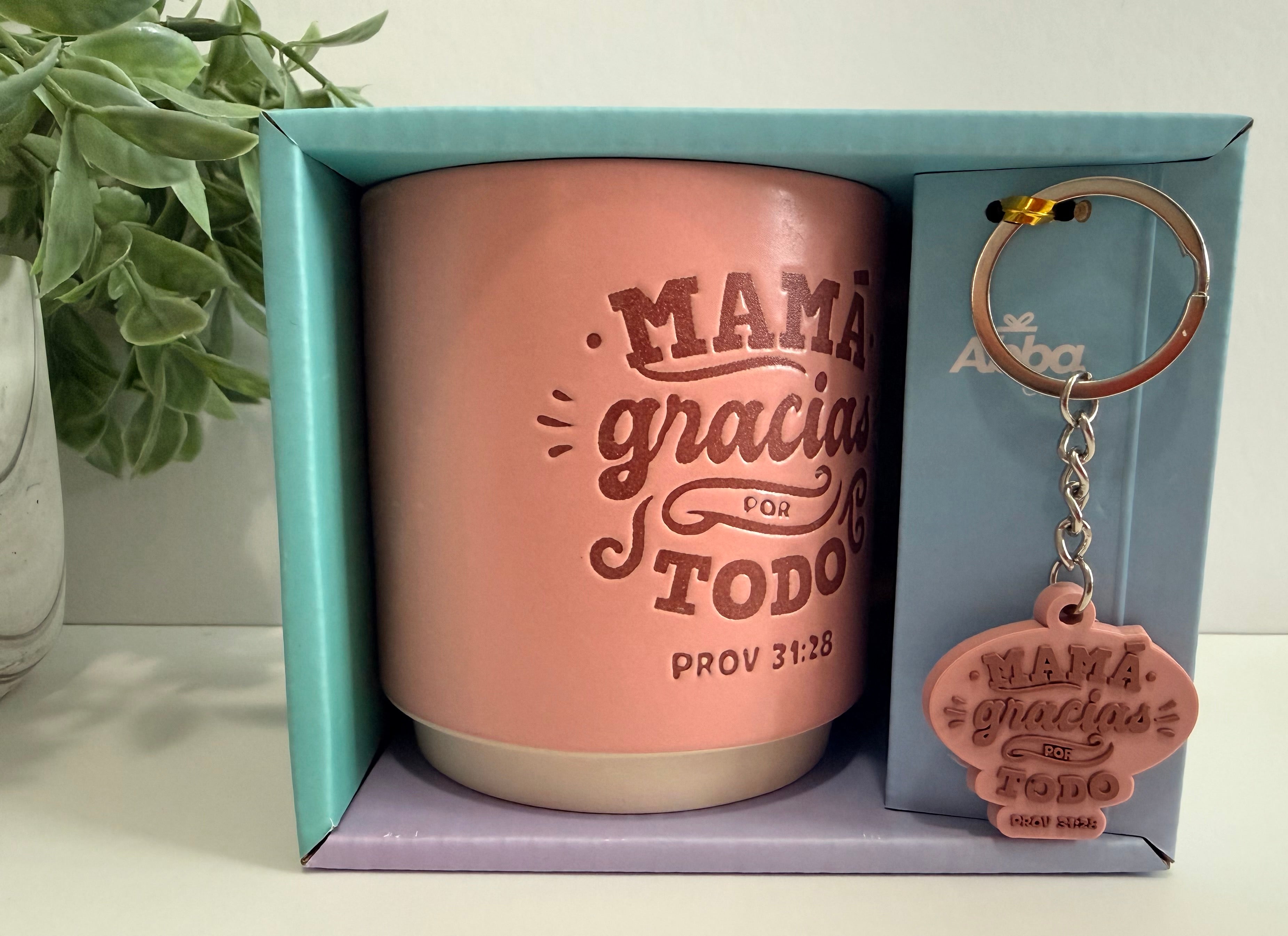Pack Taza 14 Oz + llavero de caucho. Mamá Gracias