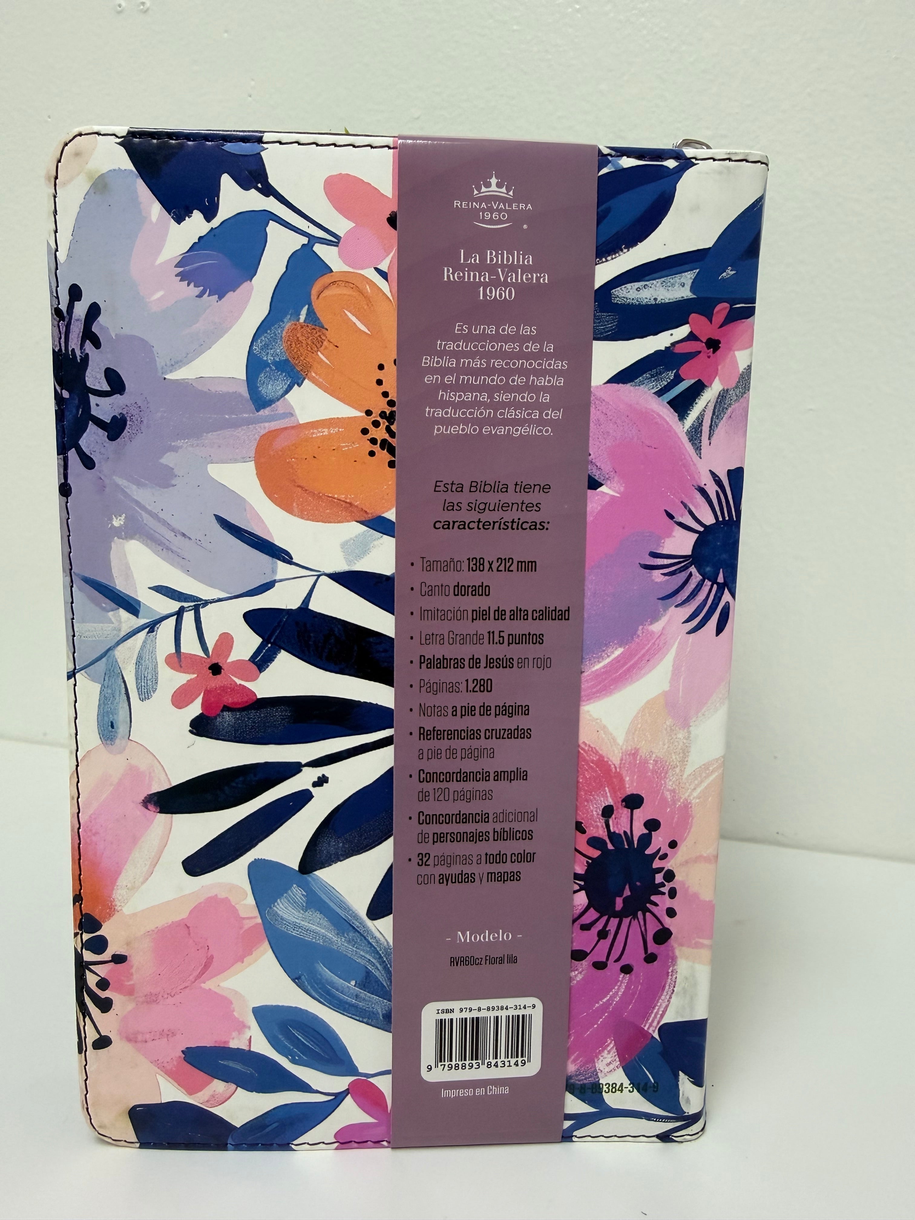 Biblia Ideal Rvr60 Flores lila con cierre