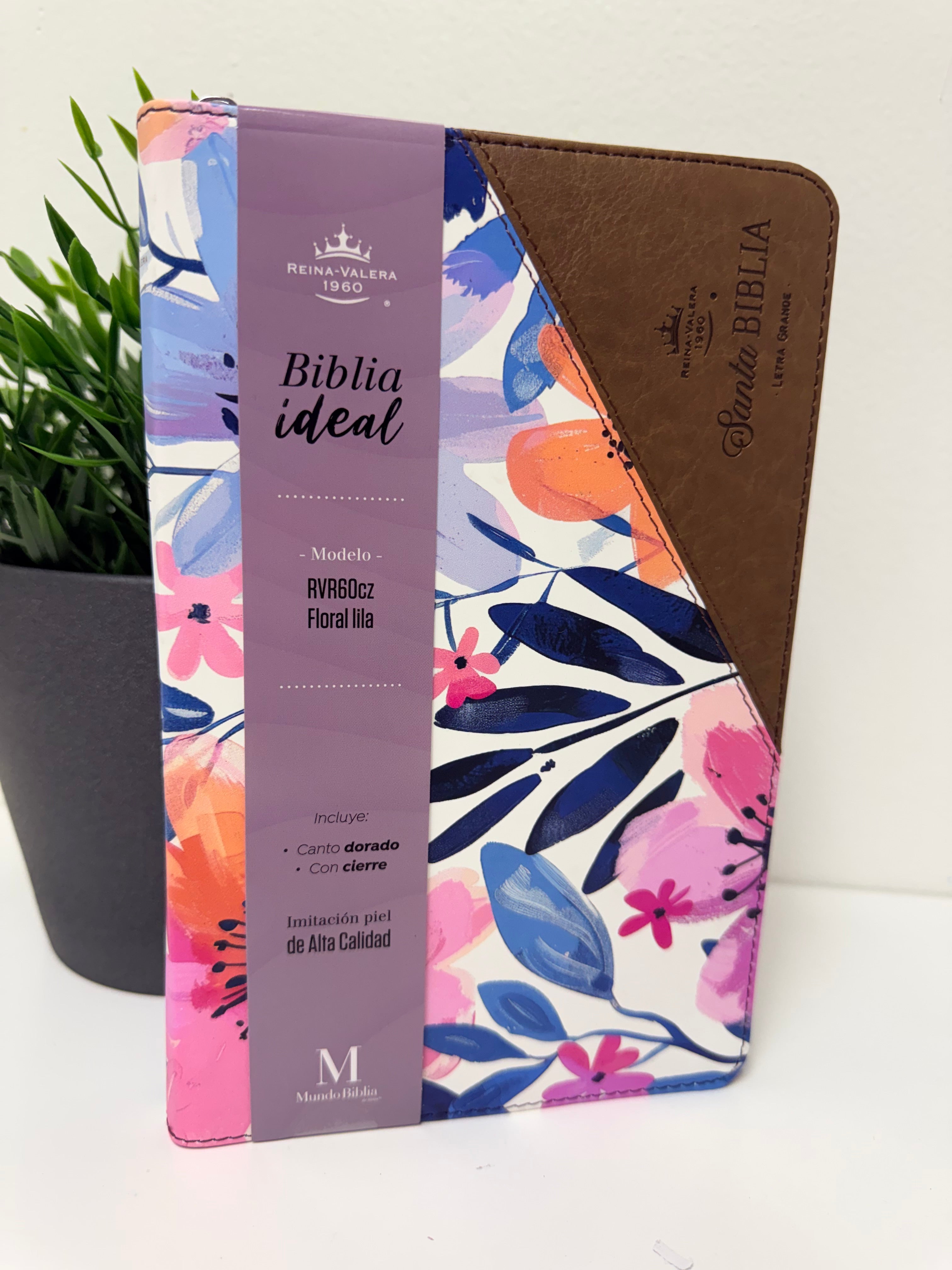 Biblia Ideal Rvr60 Flores lila con cierre