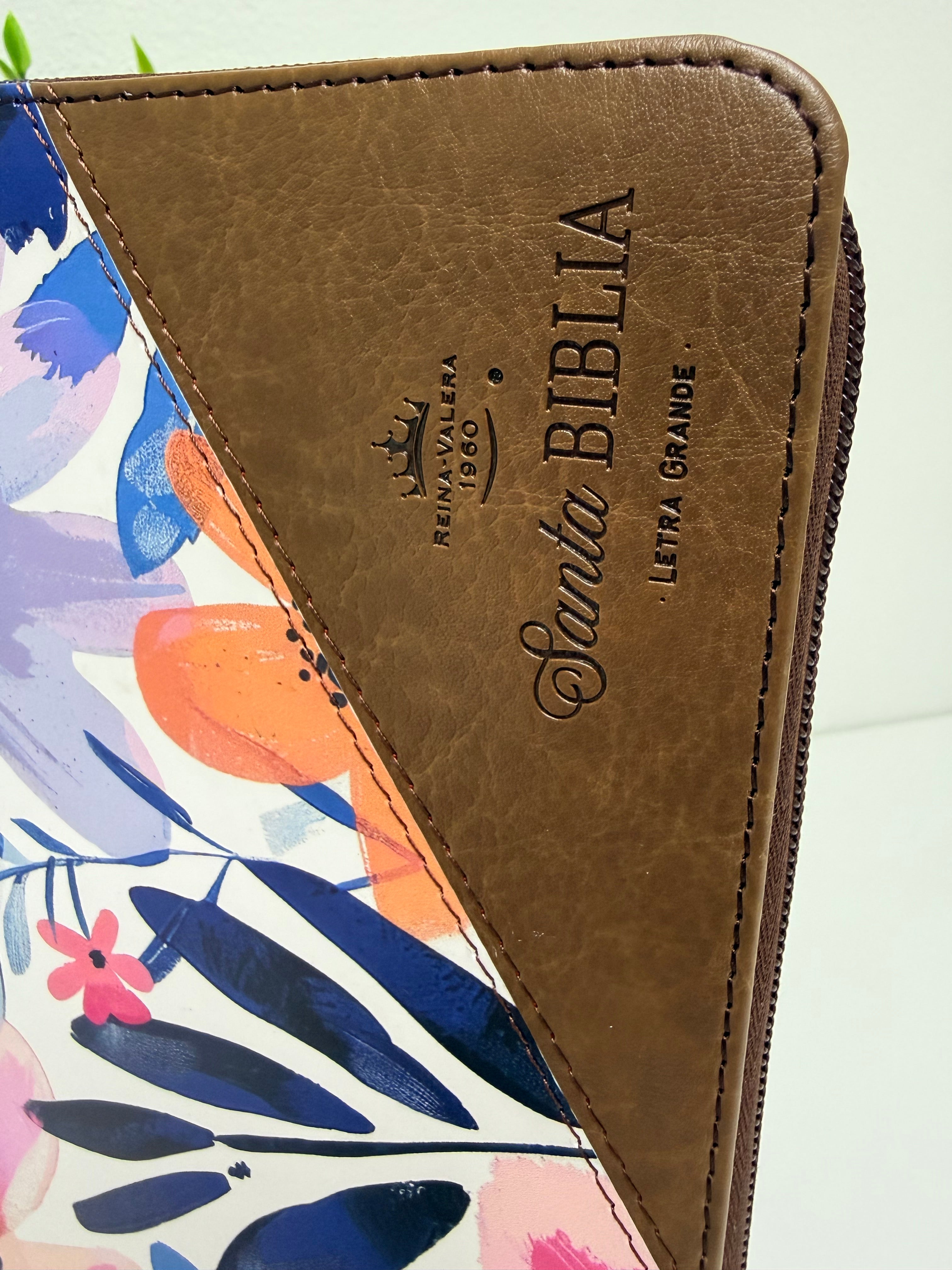 Biblia Ideal Rvr60 Flores lila con cierre