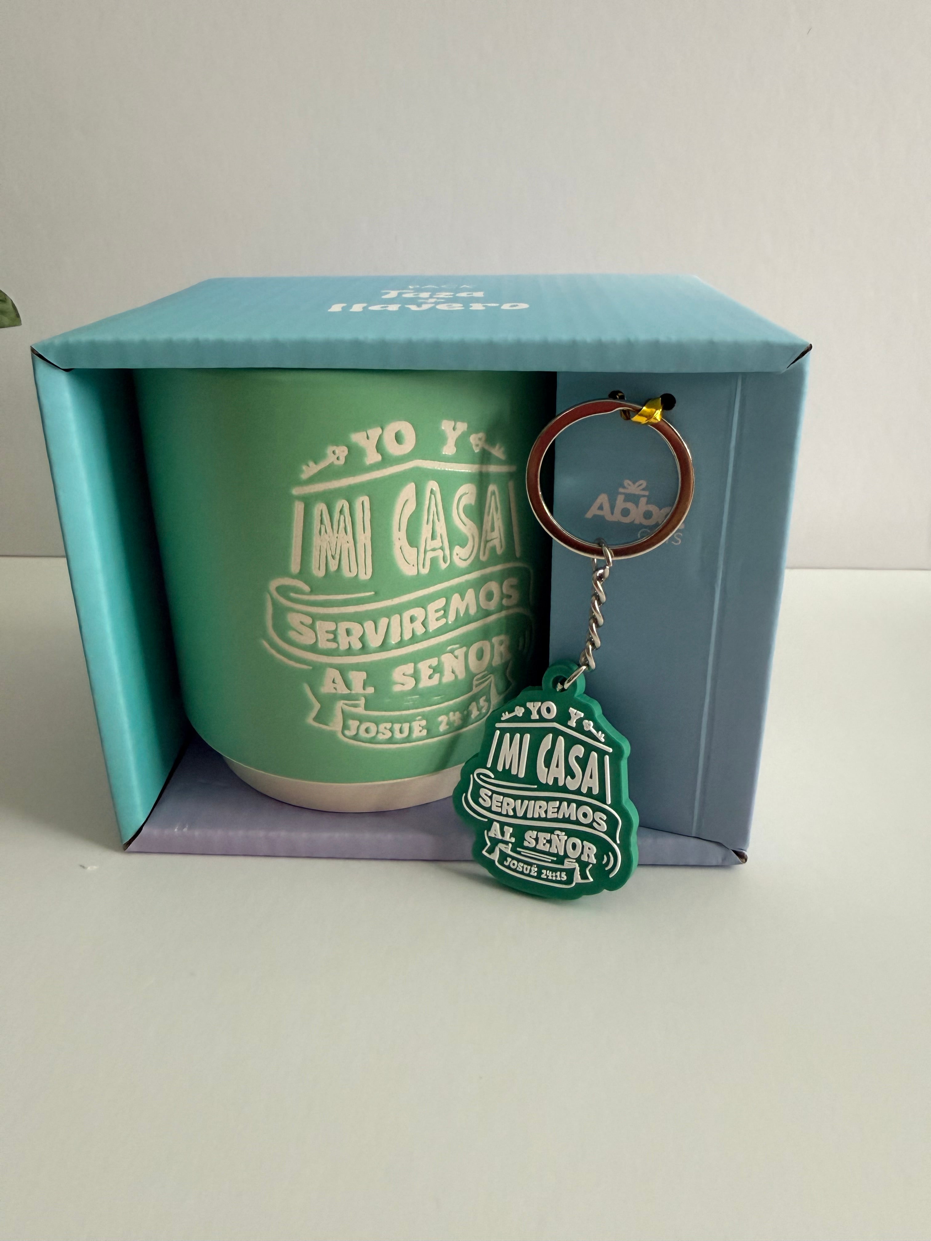 Pack Taza 14 Oz + llavero de caucho. Yo y mi casa
