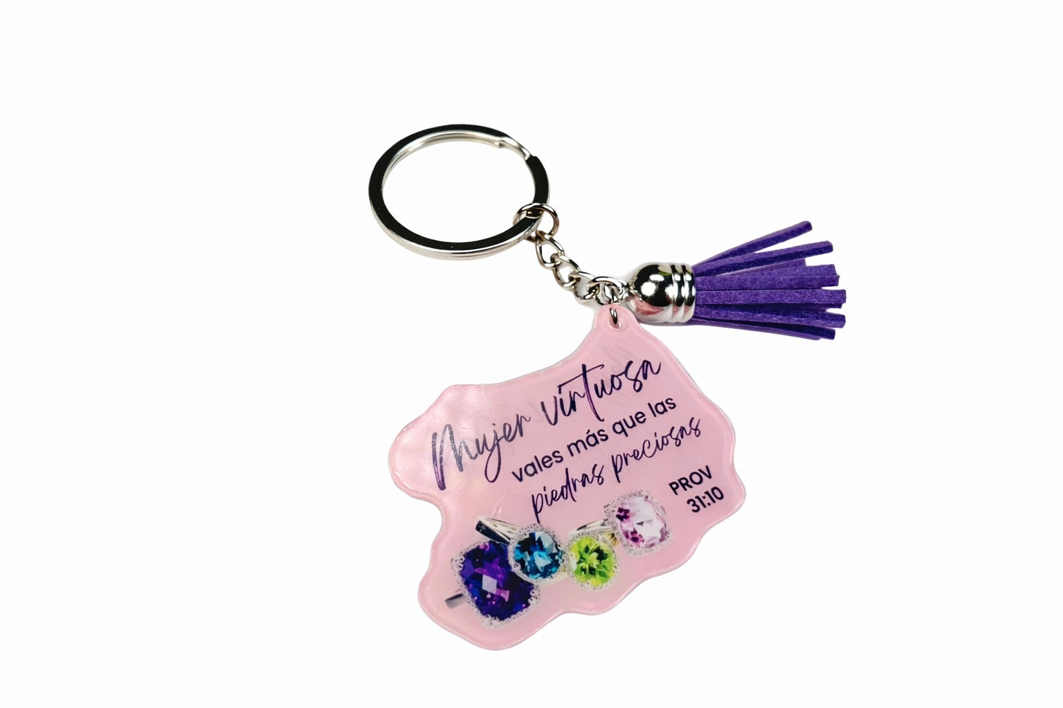 Llavero acrílico con Tassel. Mujer virtuosa diamantes